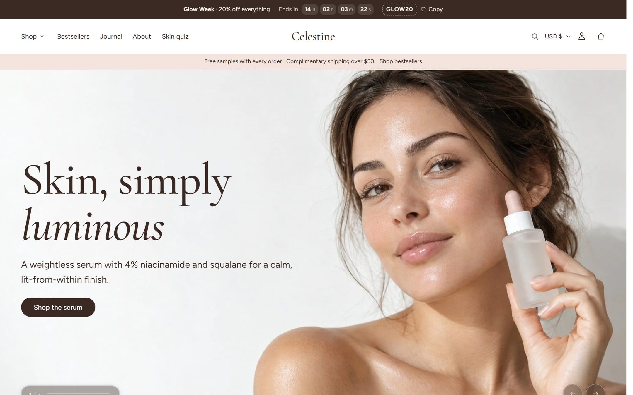 Celestine home page on desktop